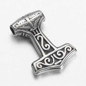 Thor's hammer, decorated steel, 29x21x3mm, Hole size 3.5 mm, 1pc