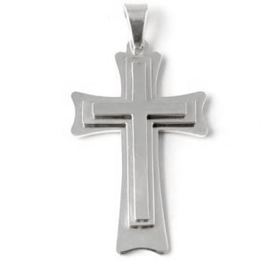 Kreuz mit Öse, Anhänger, Edelstahl, 65x40x3 mm, 1 Stk