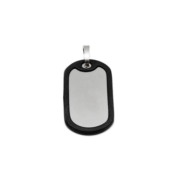 Dog tag, stainless steel with rubber edge, 52x30x4mm, 1pc.