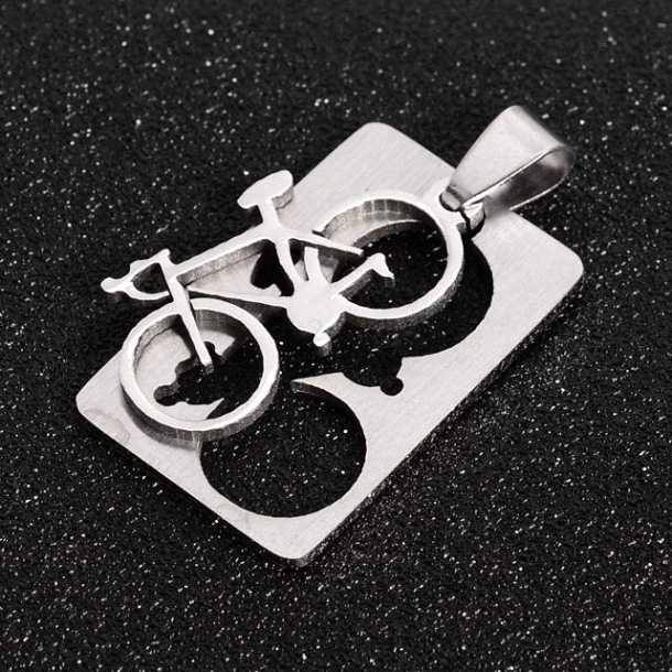 Movable bicycle pendant with bail, stainless steel, 32x21mm, 1pc.
