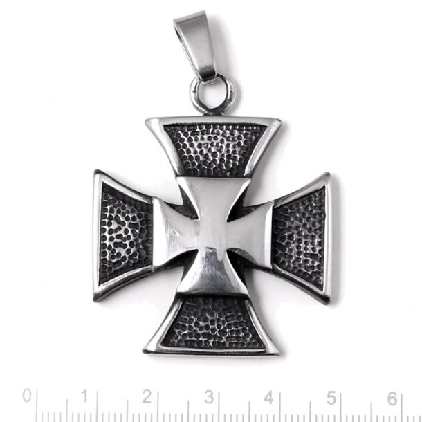 Pendant, maltesecross, iron cross, with bail, stainless steel, 48x40x7.5mm, 1pc
