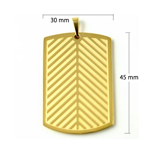 Dog-tag, Metallmarke mit Streifen, vergoldeter Stahl, 45x30x3 mm, 1 Stk,