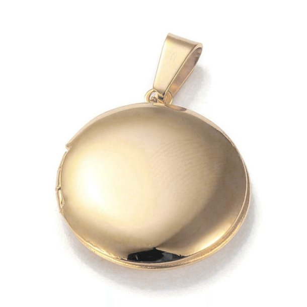 Pendant, gold-plated steel, round picture locket, 20 mm, 1 piece