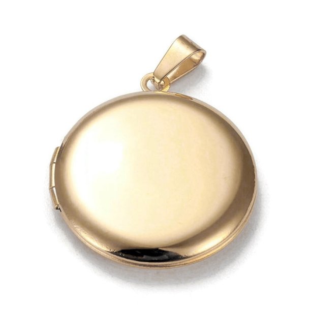 Pendant, gold-plated steel, round picture locket, 27 mm, 1 piece
