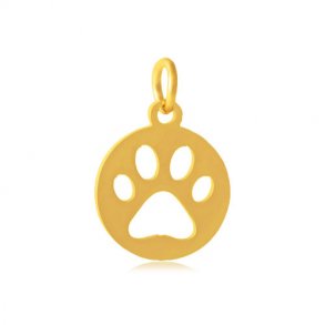 Charm with paw print, high quality gilded steel, 12mm, 1pc.