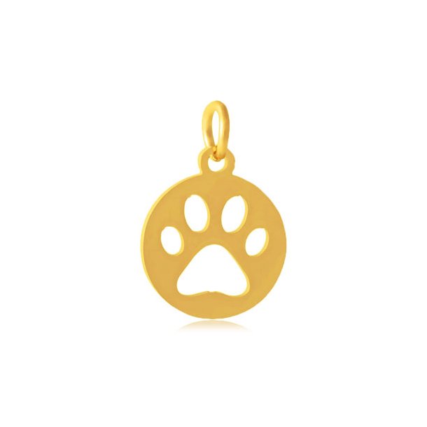 Charm with paw print, high quality gilded steel, 12mm, 1pc.