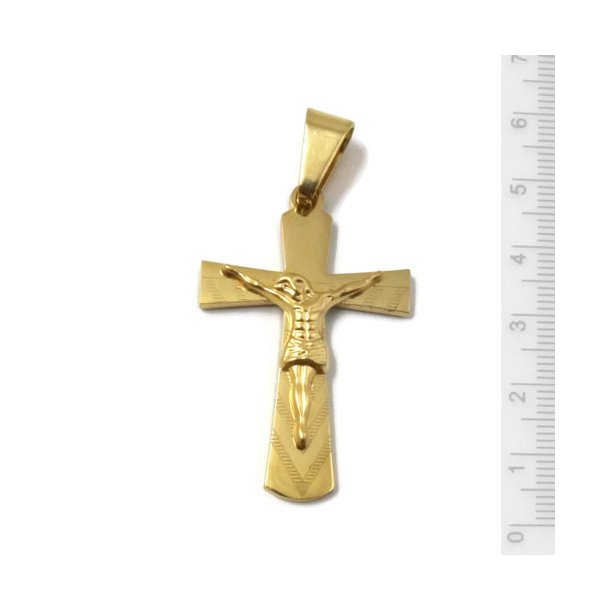Cross pendant with Jesus, gilded steel, 45x29x4.5mm, 1pc