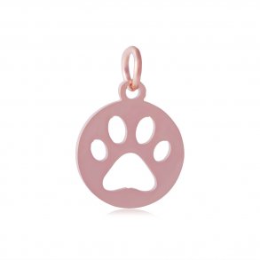 Charm with paw print, rose gold plated steel, width 12mm, 1pc.