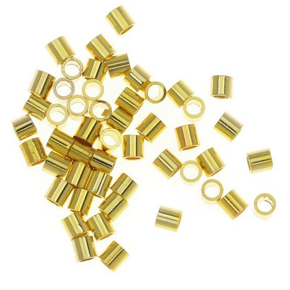 Crimp bead tube gold plated metal 1.5x1.5mm. hole size 1mm