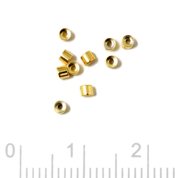 100pc 2x1.2mm Brass Crimp Beads, Gold