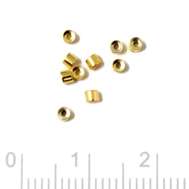 Drahtklemmen / Quetschperlen, mit 1 mm Loch, vergoldetes Silber, 2x1,5 mm, 10 Stk