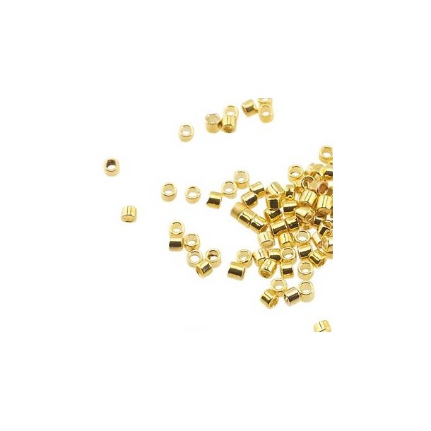 BULK PURCHASE, Crimp beads, 0.8mm hole, gold-plated silver, 2x1.5mm, 100pcs.