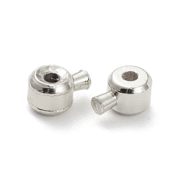 Bead stopper, wire crimp with pin, platinum plated, 3.5x2.5 mm, hole: 1 mm, 6 pcs