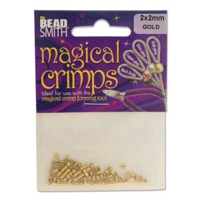 Quetschperlen, rohrfrmig, Magical Crimps, vergoldetes Messing, 2x2 mm, 100 stck