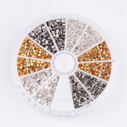 Box mit Quetschperlen/ crimp beads, drei Farben, 1,5-2 mm, 1 Stk.