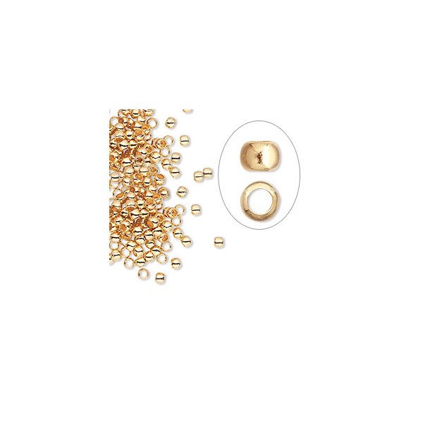 Crimp/bead, rounded, gold-plated, 2.5x2, hole size 1.5mm., 100pcs.