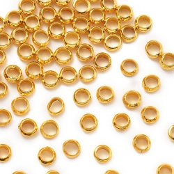 Mellemperle, wireklemme, rundet, guldfarvet messing, 3,5x2 mm, hul 2 mm, 200 stk.