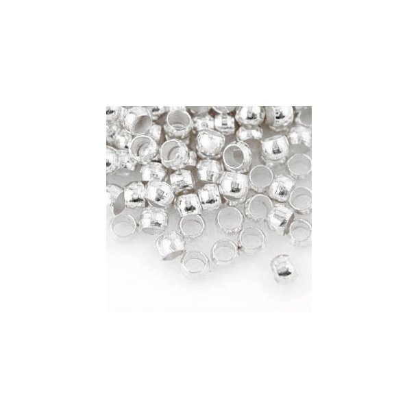 Crimp/bead, rounded, silver plated brass, 4x2mm, hole size 3mm, 200pcs.