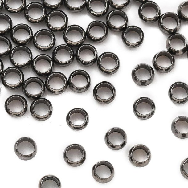 Mellemperle, wireklemme, rundet, sort messing, 3,5x2 mm, hul 2 mm, 200 stk.