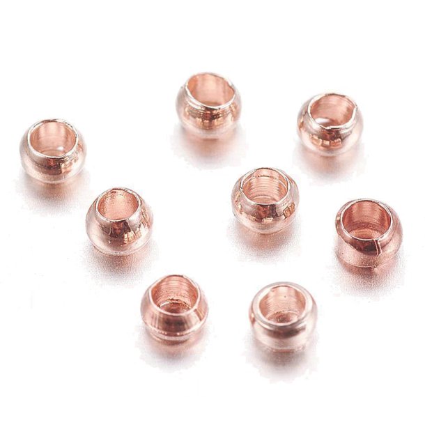 Crimp/bead, rounded, light rose, gold-plated brass, 2x1.2, hole size 1.2mm., 200pcs.
