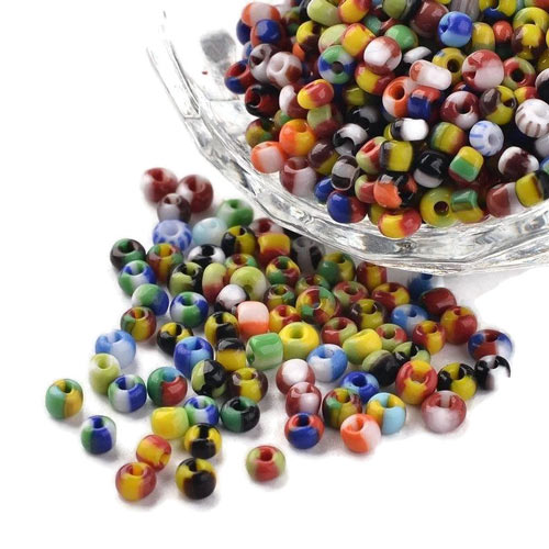 Striped glass seed bead, size #6, colour mix, 3-4 mm, 20 grams, approx. 250 pcs.